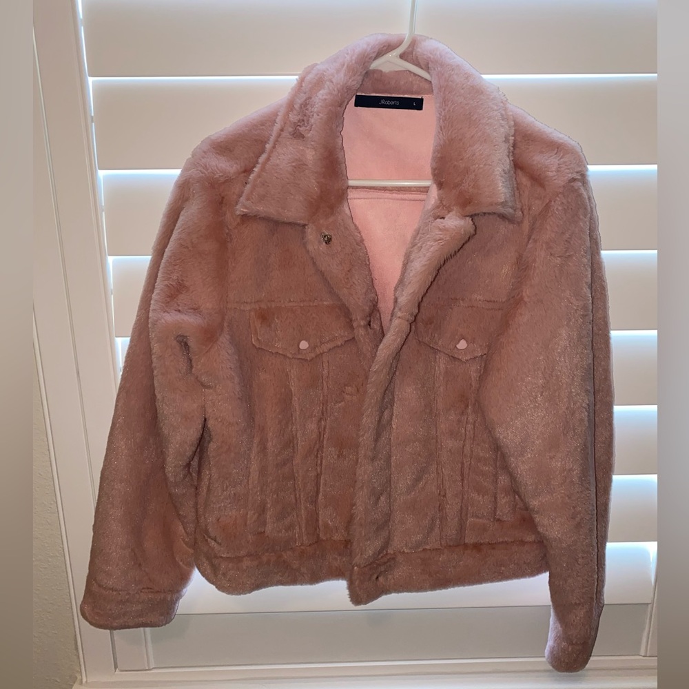 Pink faux fur bomber jacked size L